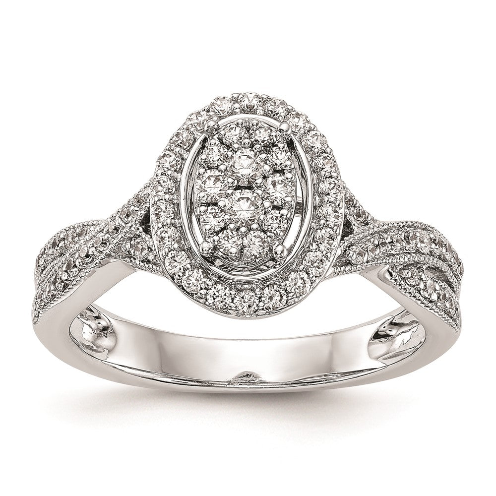 14K White Gold Complete Real Diamond Cluster Engagement Ring