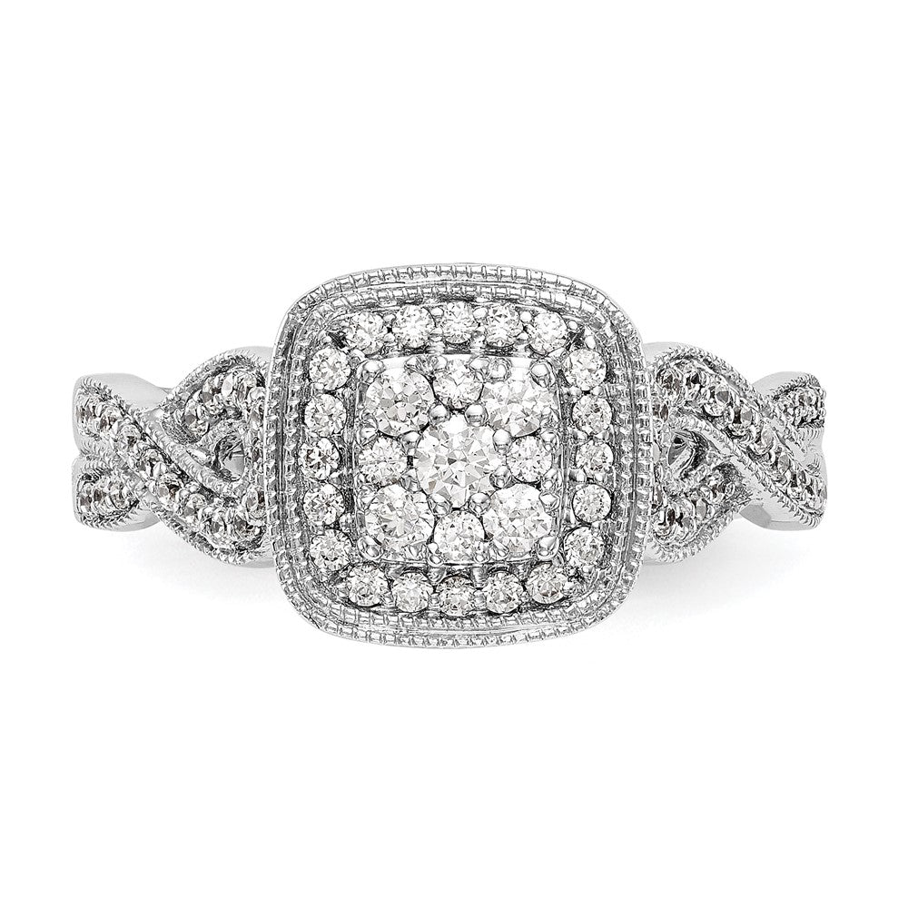 14K White Gold Complete Real Diamond Cluster Engagement Ring