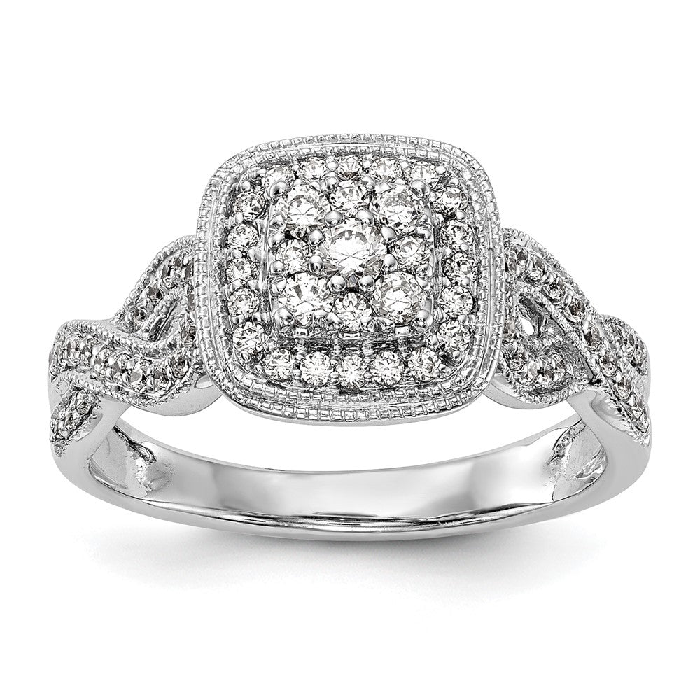 14K White Gold Complete Real Diamond Cluster Engagement Ring