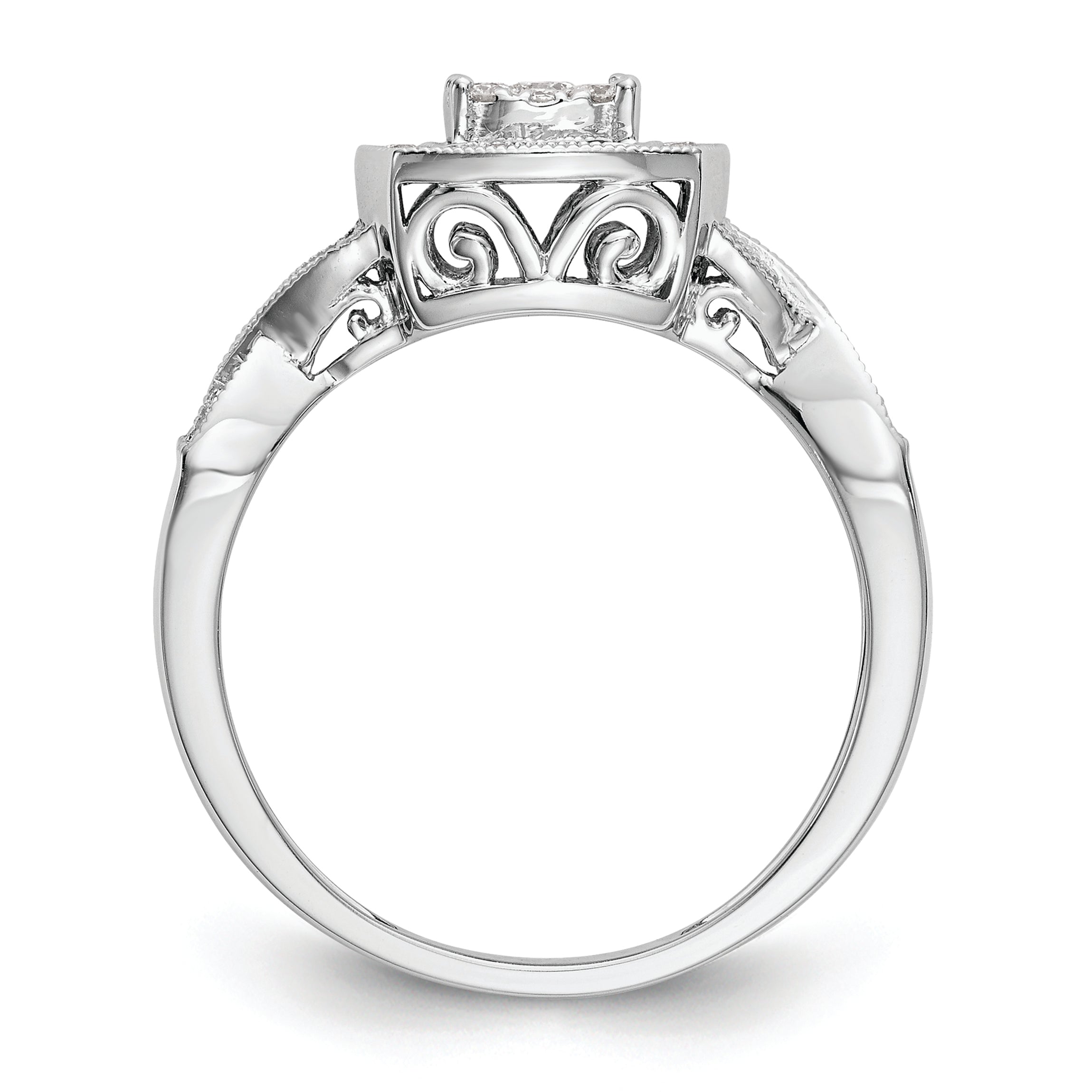 14K White Gold Square Halo Cluster 3/8 Carat Diamond Complete Engagement Ring