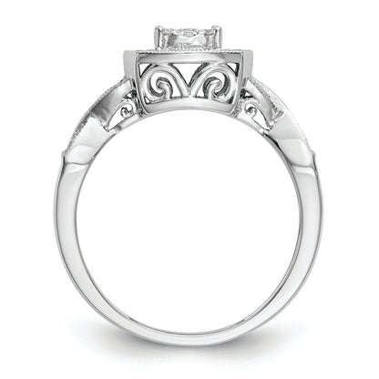 14K White Gold Square Halo Cluster 3/8 Carat Diamond Complete Engagement Ring