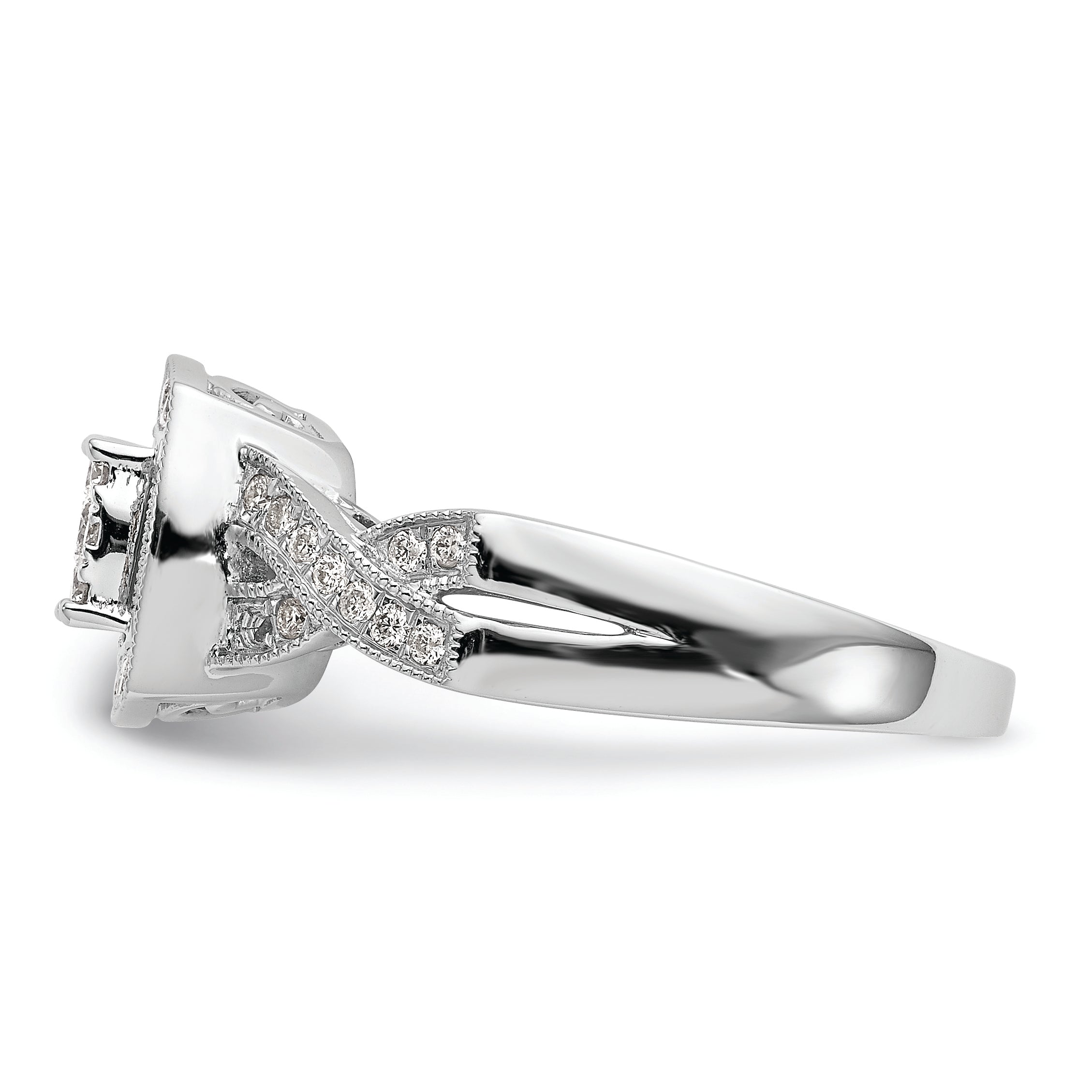 14K White Gold Square Halo Cluster 3/8 Carat Diamond Complete Engagement Ring