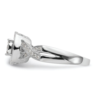 14K White Gold Square Halo Cluster 3/8 Carat Diamond Complete Engagement Ring