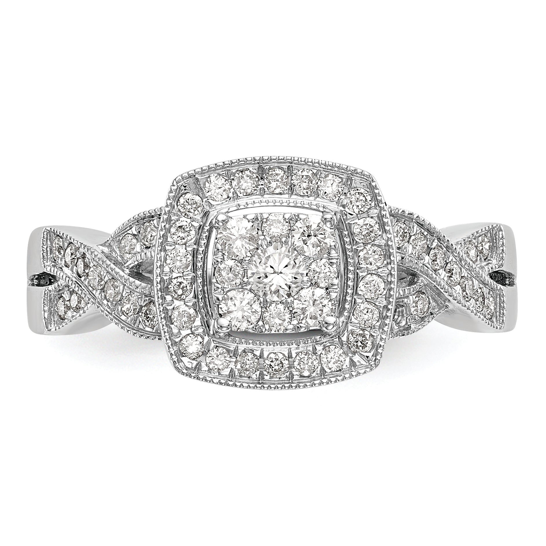 14K White Gold Square Halo Cluster 3/8 Carat Diamond Complete Engagement Ring
