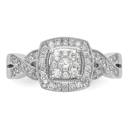 14K White Gold Square Halo Cluster 3/8 Carat Diamond Complete Engagement Ring