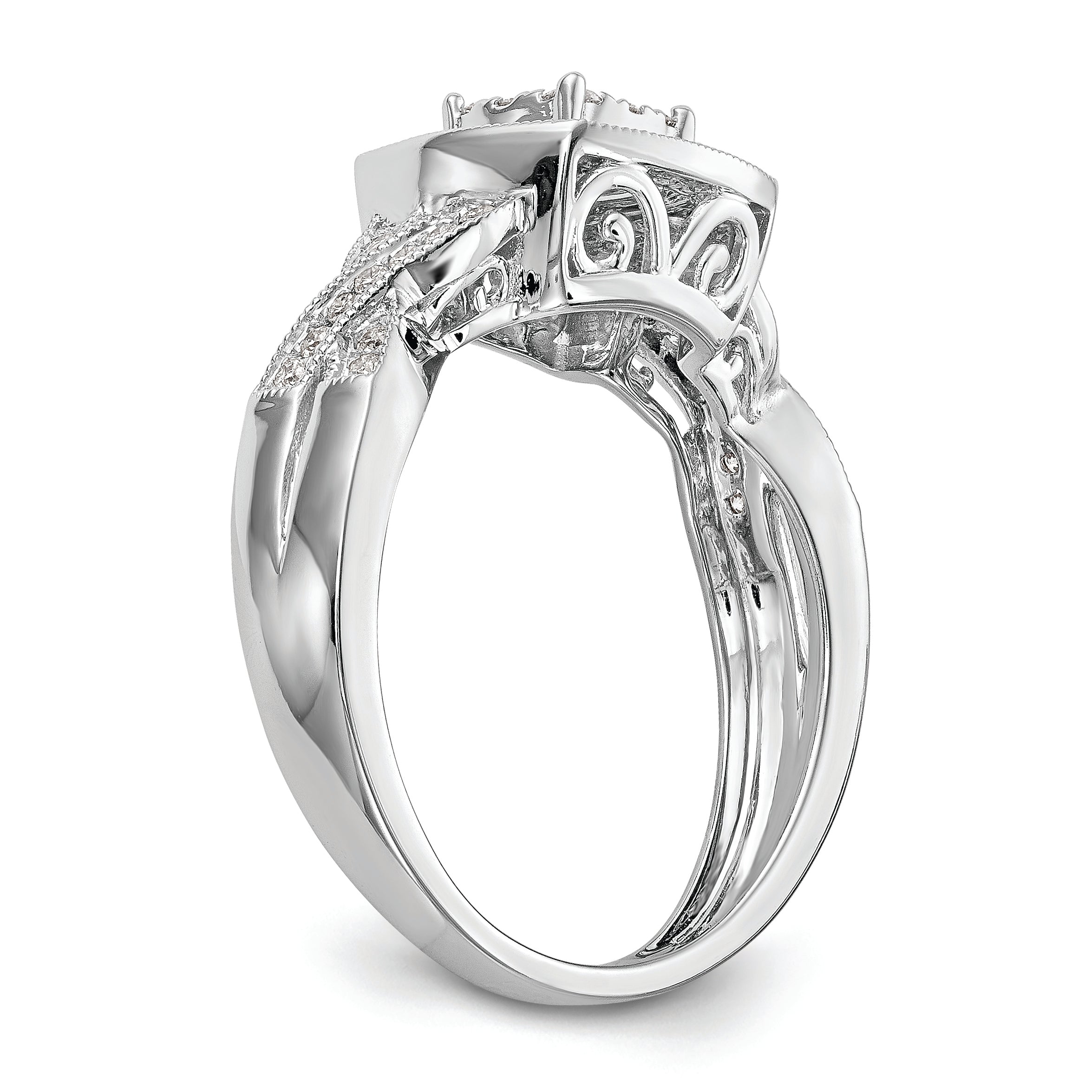 14K White Gold Square Halo Cluster 3/8 Carat Diamond Complete Engagement Ring