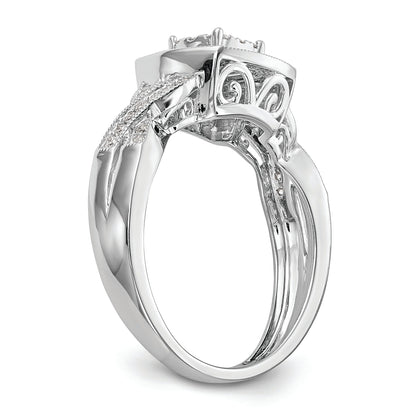 14K White Gold Square Halo Cluster 3/8 Carat Diamond Complete Engagement Ring