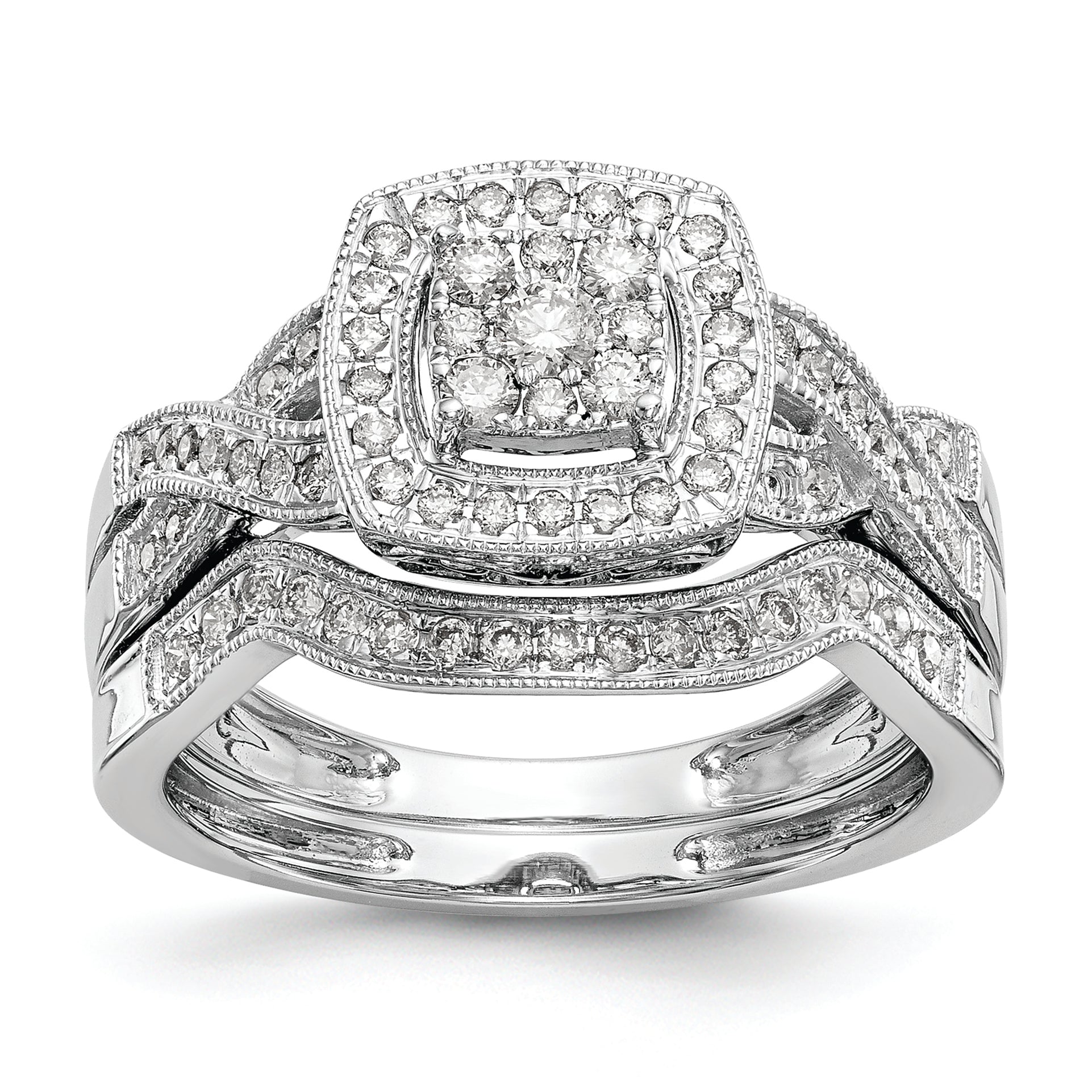 14K White Gold Square Halo Cluster 3/8 Carat Diamond Complete Engagement Ring