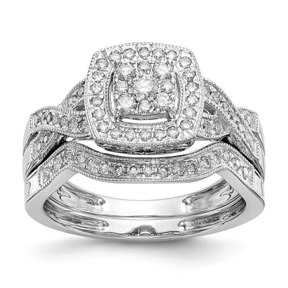 14K White Gold Square Halo Cluster 3/8 Carat Diamond Complete Engagement Ring