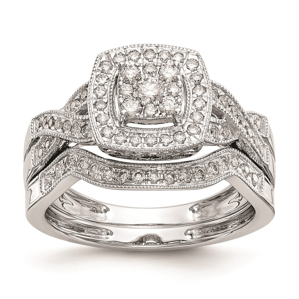 14K White Gold Complete Real Diamond Cluster Engagement Ring