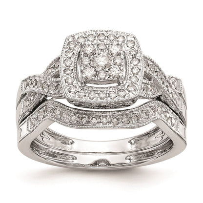 14K White Gold Complete Real Diamond Cluster Engagement Ring