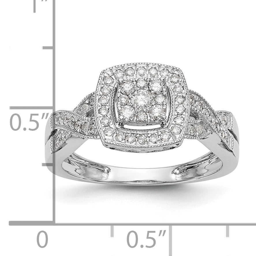 14K White Gold Square Halo Cluster 3/8 Carat Diamond Complete Engagement Ring