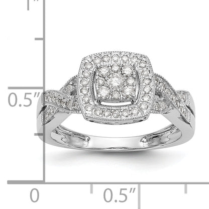 14K White Gold Square Halo Cluster 3/8 Carat Diamond Complete Engagement Ring