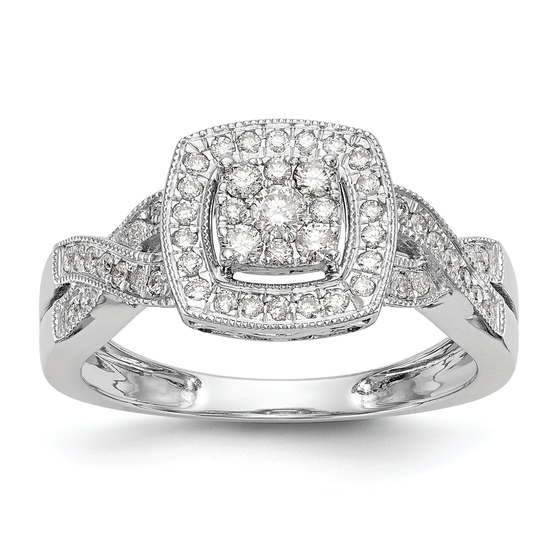 14K White Gold Square Halo Cluster 3/8 Carat Diamond Complete Engagement Ring