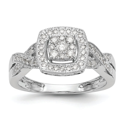 14K White Gold Square Halo Cluster 3/8 Carat Diamond Complete Engagement Ring