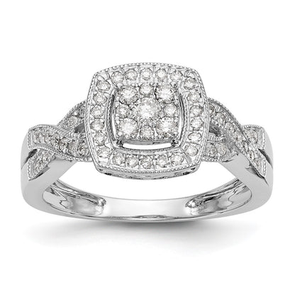 14K White Gold Square Halo Cluster 3/8 Carat Diamond Complete Engagement Ring