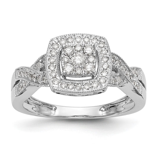14K White Gold Square Halo Cluster 3/8 Carat Diamond Complete Engagement Ring