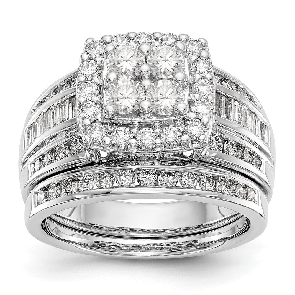 1.45ct. CZ Solid Real 14K White Gold Complete Cluster Engagement Ring