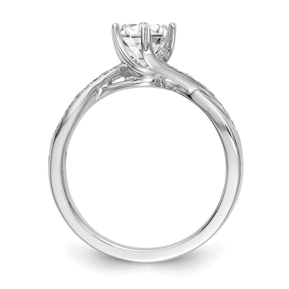 14K White Gold By Pass (Holds 1/2 Carat (5.00mm) Round Center) 1/10 Diamond Semi Mount Engagement Ring