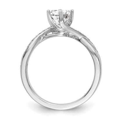 14K White Gold By Pass (Holds 1/2 Carat (5.00mm) Round Center) 1/10 Diamond Semi Mount Engagement Ring