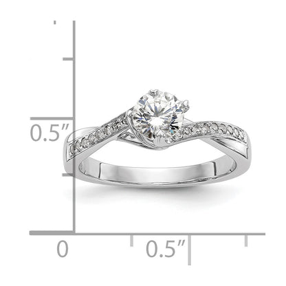14K White Gold By Pass (Holds 1/2 Carat (5.00mm) Round Center) 1/10 Diamond Semi Mount Engagement Ring