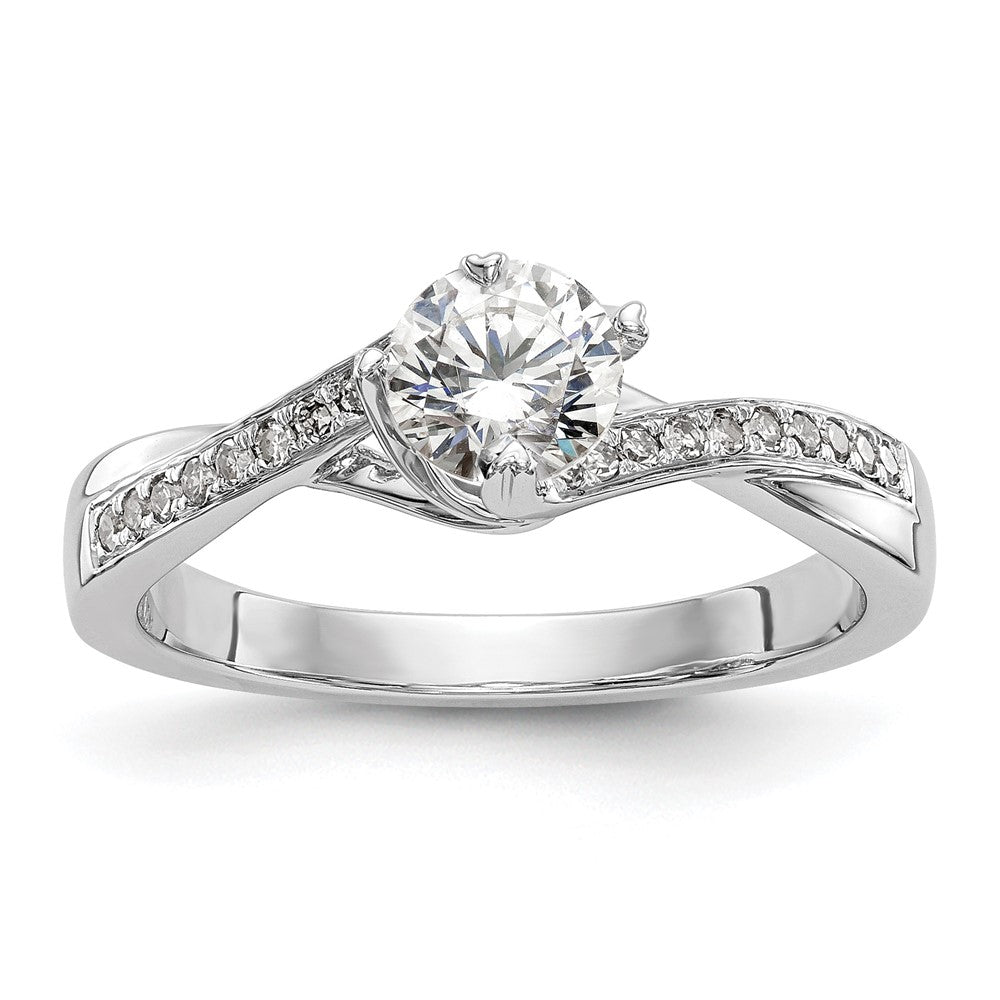 14K White Gold By Pass (Holds 1/2 Carat (5.00mm) Round Center) 1/10 Diamond Semi Mount Engagement Ring