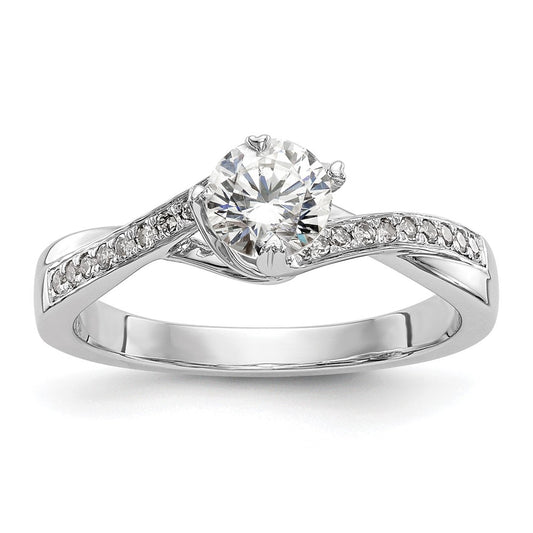 14K White Gold By Pass (Holds 1/2 Carat (5.00mm) Round Center) 1/10 Diamond Semi Mount Engagement Ring