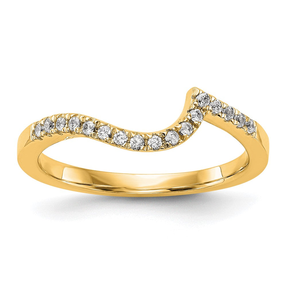 0.18ct. CZ Solid Real 14k Yellow Gold Contoured Wedding Wedding Band Ring