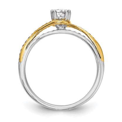 14k Two tone Peg Set Simulated Diamond By Pass Engagement Ring