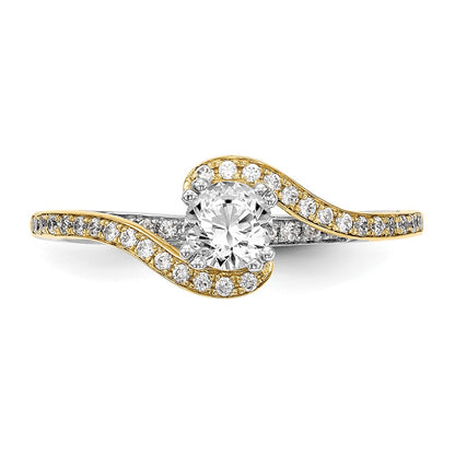 14k Two tone Peg Set Simulated Diamond By Pass Engagement Ring