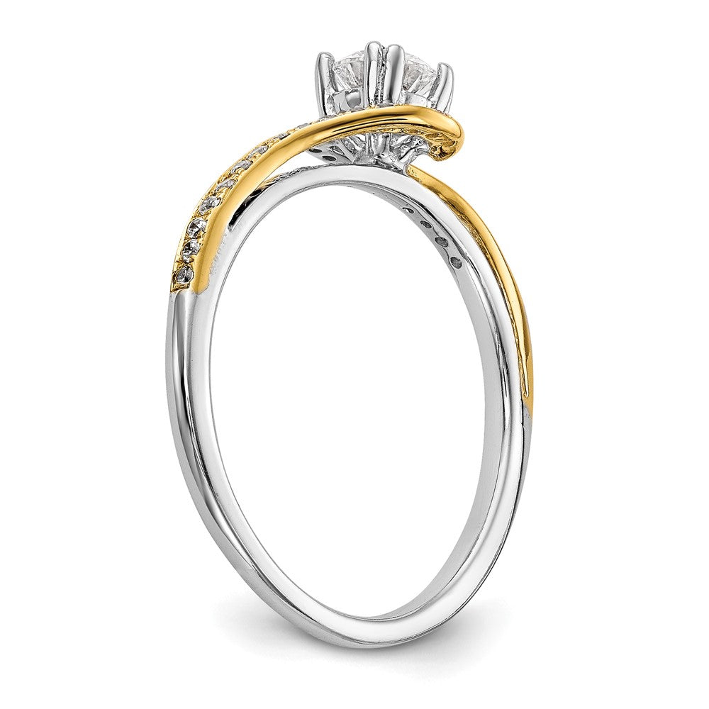 14k Two tone Peg Set Simulated Diamond By Pass Engagement Ring