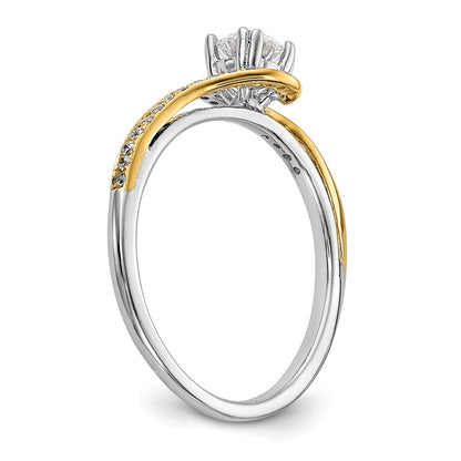 14k Two tone Peg Set Simulated Diamond By Pass Engagement Ring