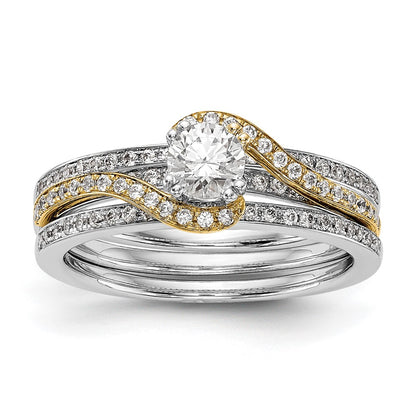 14k Two tone Peg Set Simulated Diamond By Pass Engagement Ring
