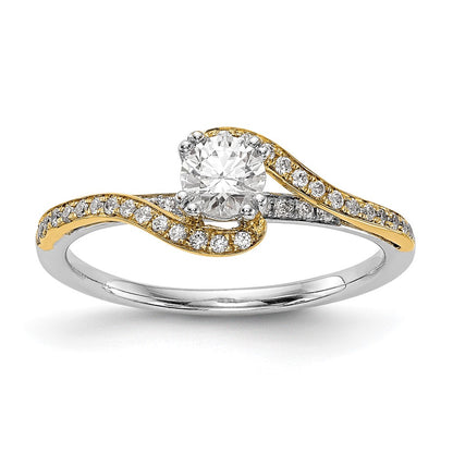 14k Two tone Peg Set Simulated Diamond By Pass Engagement Ring