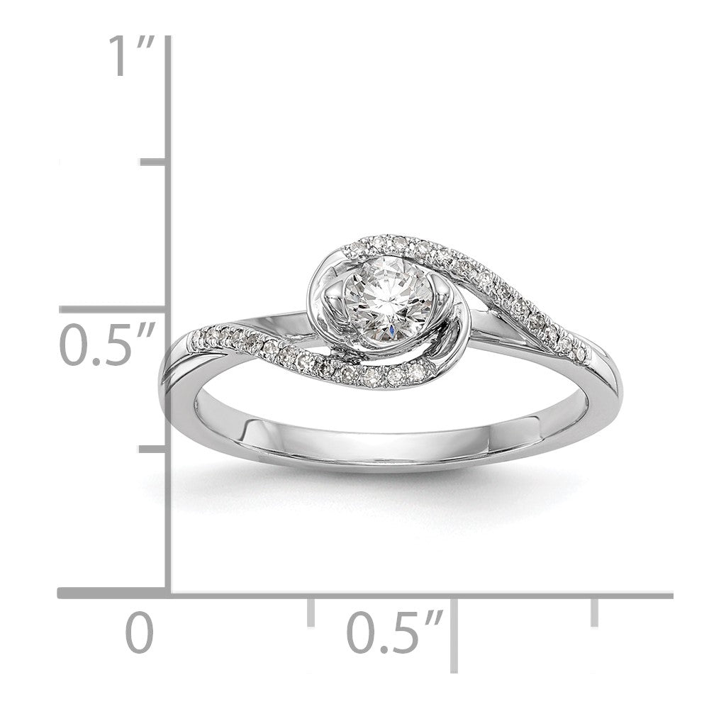14K White Gold By Pass (Holds 1/6 Carat (3.6mm) Round Center) 1/15 Diamond Semi Mount Engagement Ring