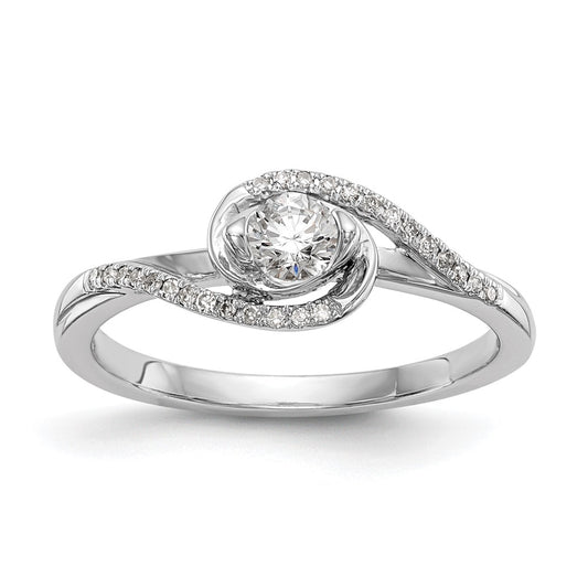 14K White Gold By Pass (Holds 1/6 Carat (3.6mm) Round Center) 1/15 Diamond Semi Mount Engagement Ring