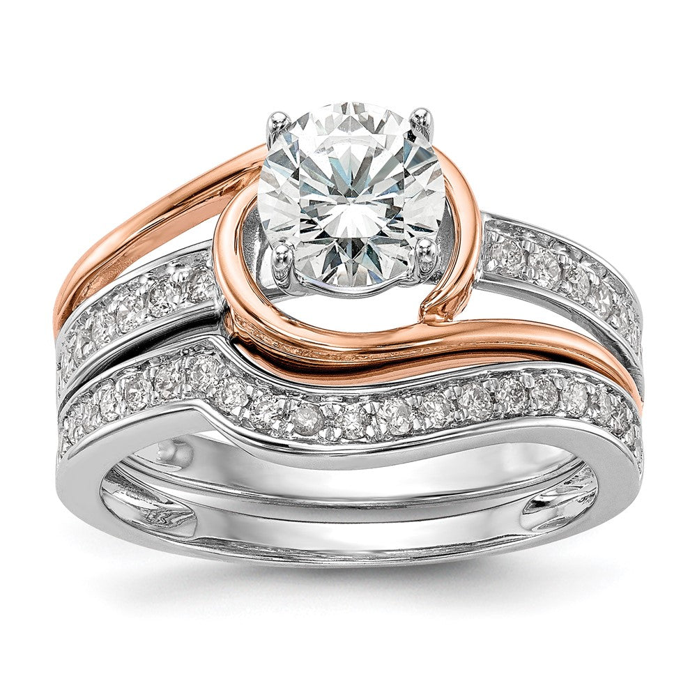 14k Two tone Peg Set Simulated Diamond By Pass Engagement Ring