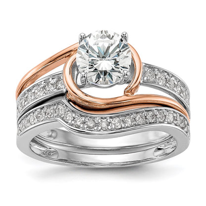 14k Two tone Peg Set Simulated Diamond By Pass Engagement Ring