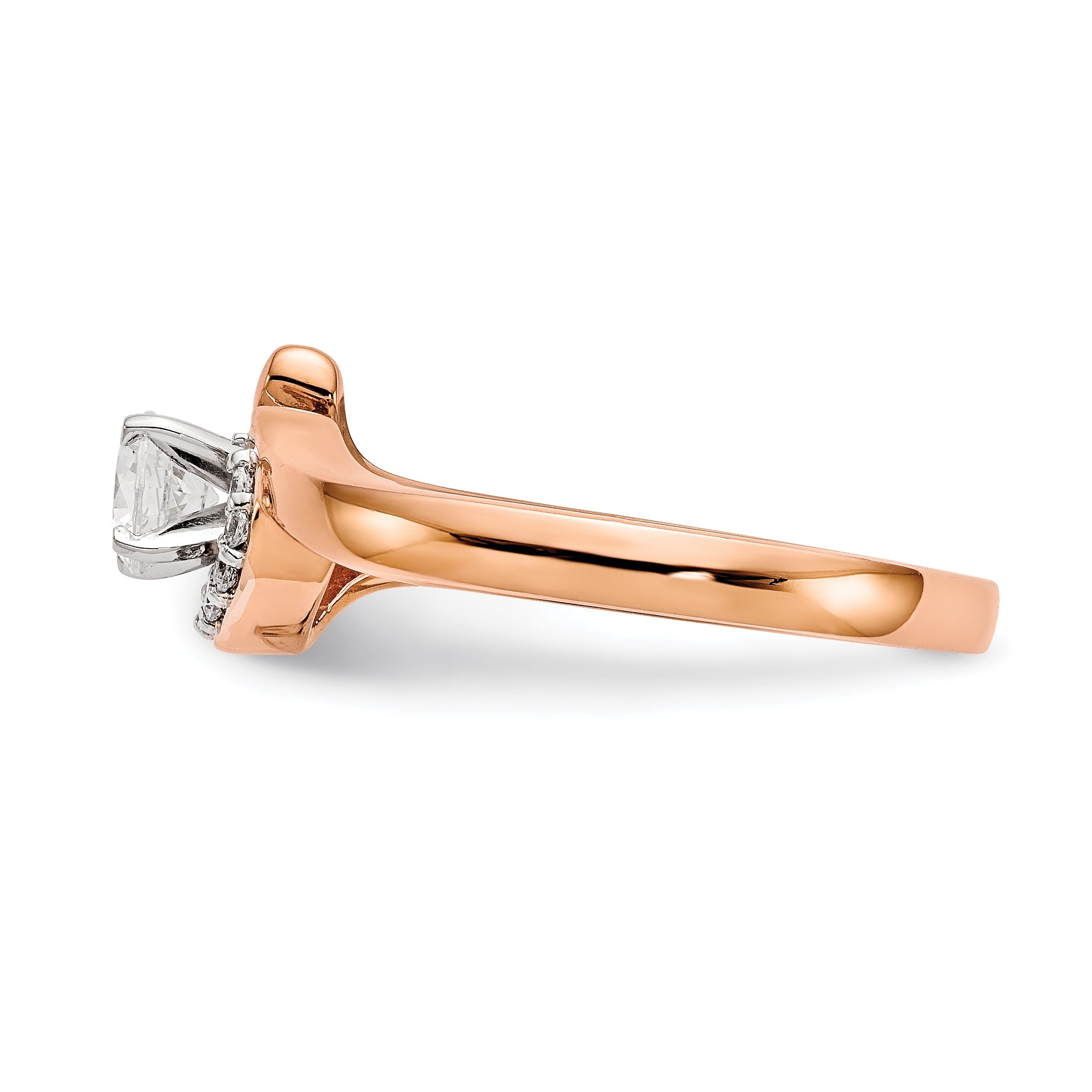 14k Rose Gold Peg Set Simulated Diamond By Pass Engagement Ring