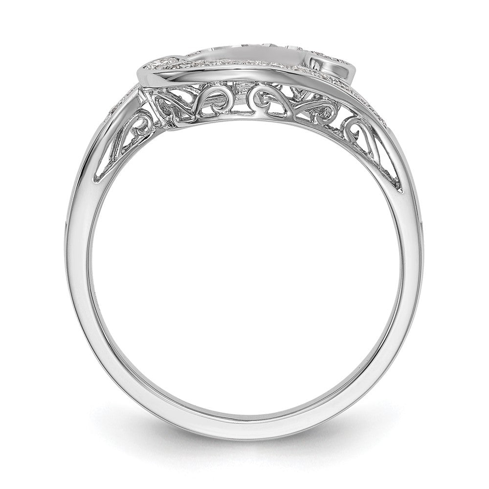 14k White Gold Peg Set Simulated Diamond By Pass Engagement Ring