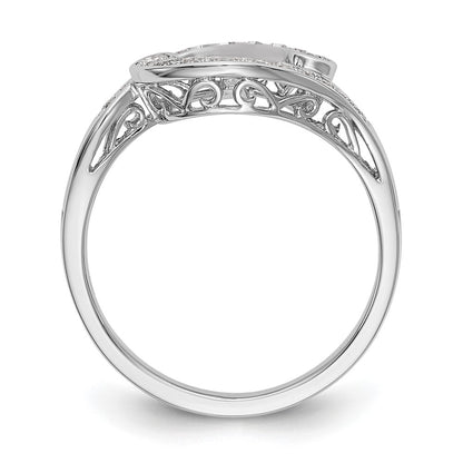 14k White Gold Peg Set Simulated Diamond By Pass Engagement Ring