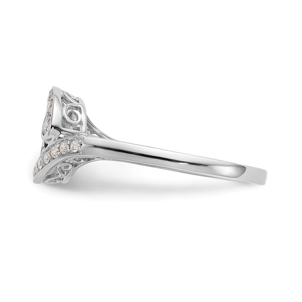 14k White Gold Peg Set Simulated Diamond By Pass Engagement Ring
