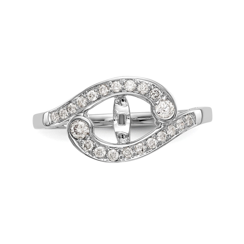 14k White Gold Peg Set Simulated Diamond By Pass Engagement Ring