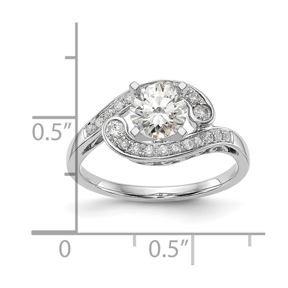 14k White Gold Peg Set Simulated Diamond By Pass Engagement Ring
