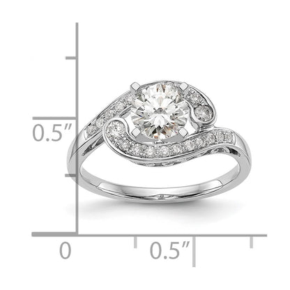 14k White Gold Peg Set Simulated Diamond By Pass Engagement Ring