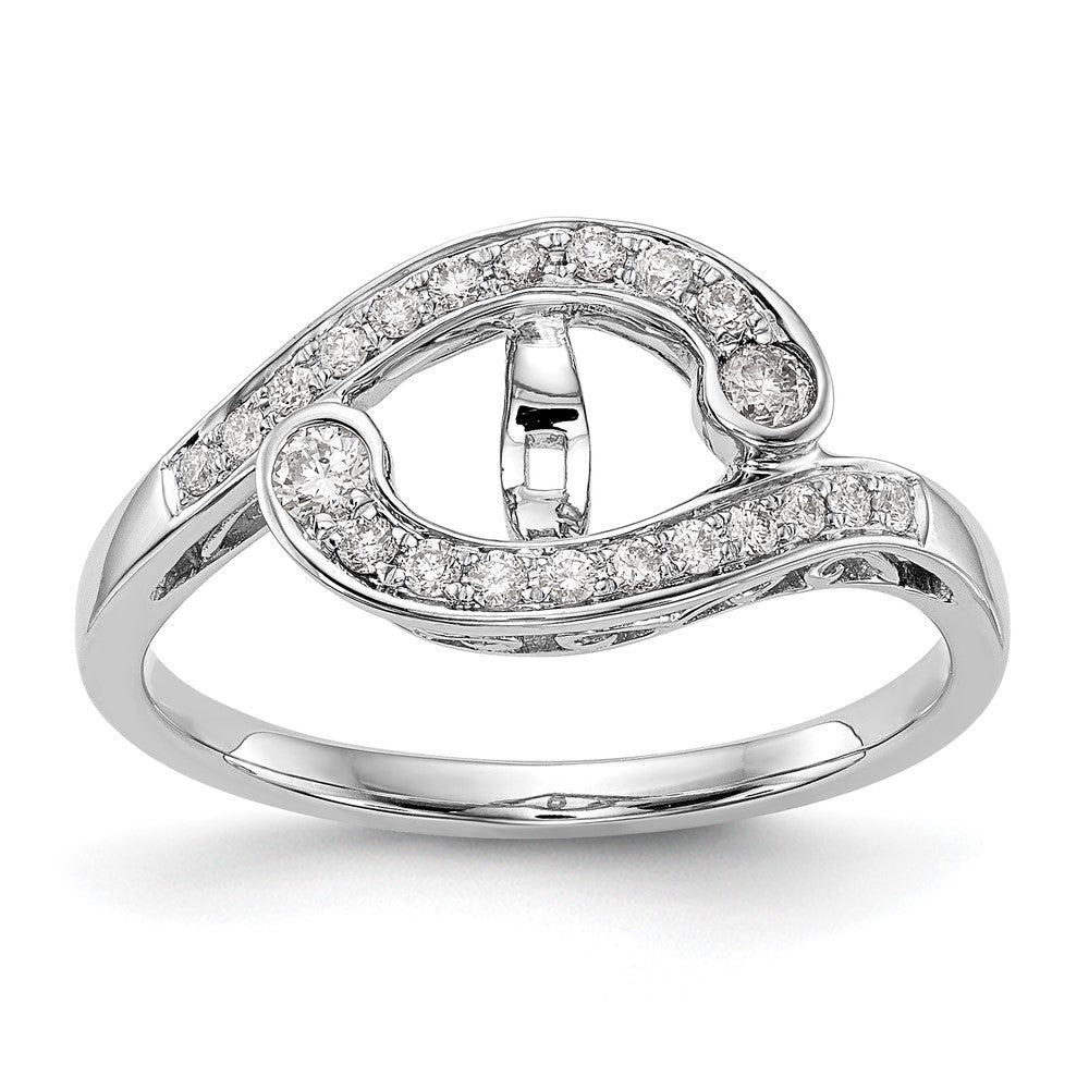 14k White Gold Peg Set Simulated Diamond By Pass Engagement Ring