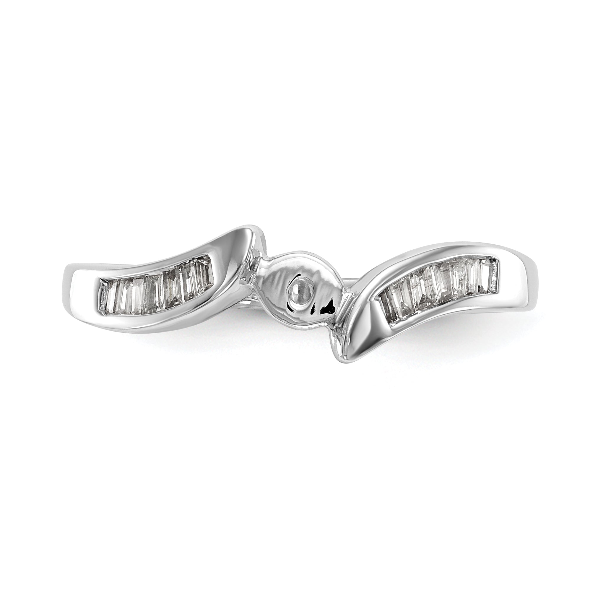14K White Gold By Pass Peg Set 1/8 Carat Baguette Diamond Semi Mount Engagement Ring