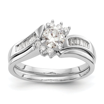 14K White Gold By Pass Peg Set 1/8 Carat Baguette Diamond Semi Mount Engagement Ring
