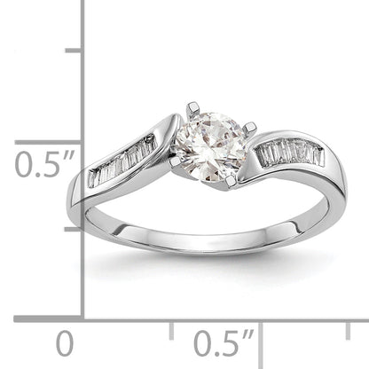14K White Gold By Pass Peg Set 1/8 Carat Baguette Diamond Semi Mount Engagement Ring