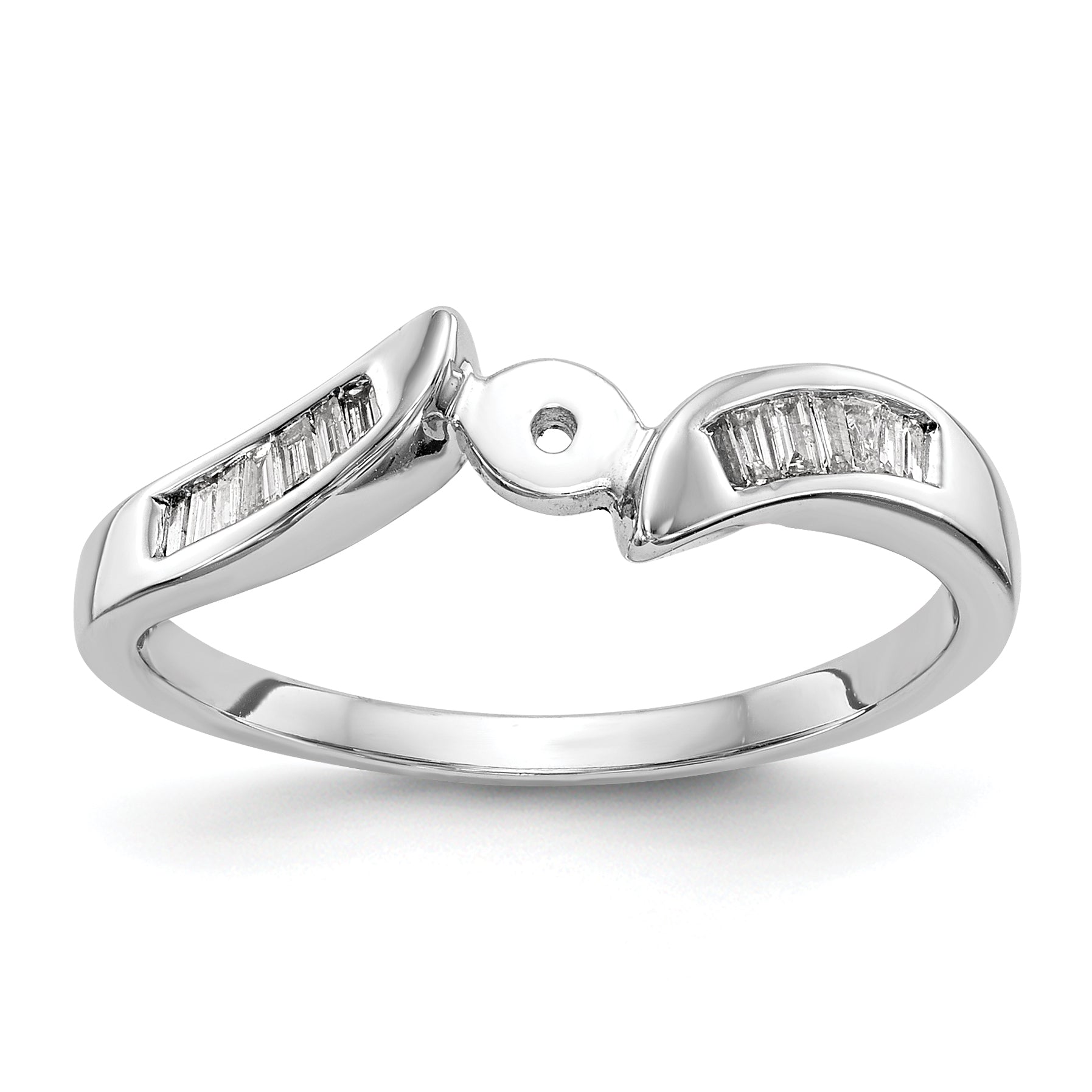 14K White Gold By Pass Peg Set 1/8 Carat Baguette Diamond Semi Mount Engagement Ring